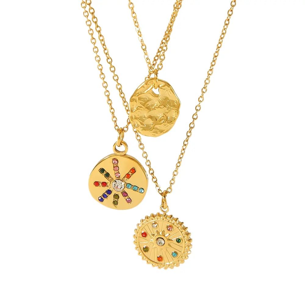 1 piece of exquisite and fashionable  gold-plated stainless steel with colored diamond geometric pendant necklace for women's daily wear